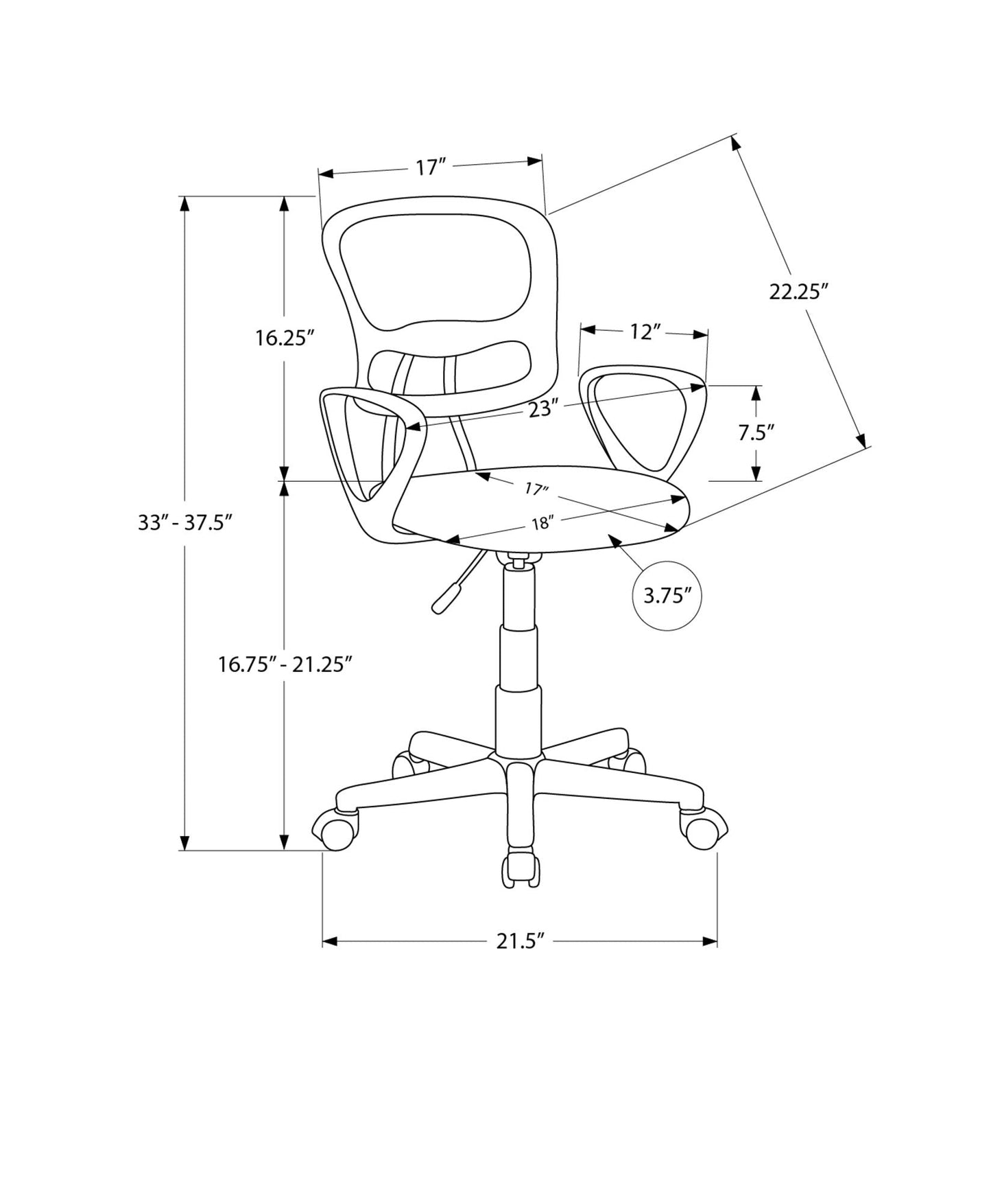 Office Chair, Adjustable Height, Swivel, Ergonomic, Armrests, Mesh, Contemporary / Modern - Black 8th Street
