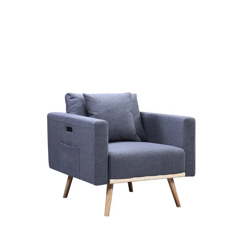 Easton - Linen Fabric Chair With USB Charging Ports Pockets And Pillows Lilola Home