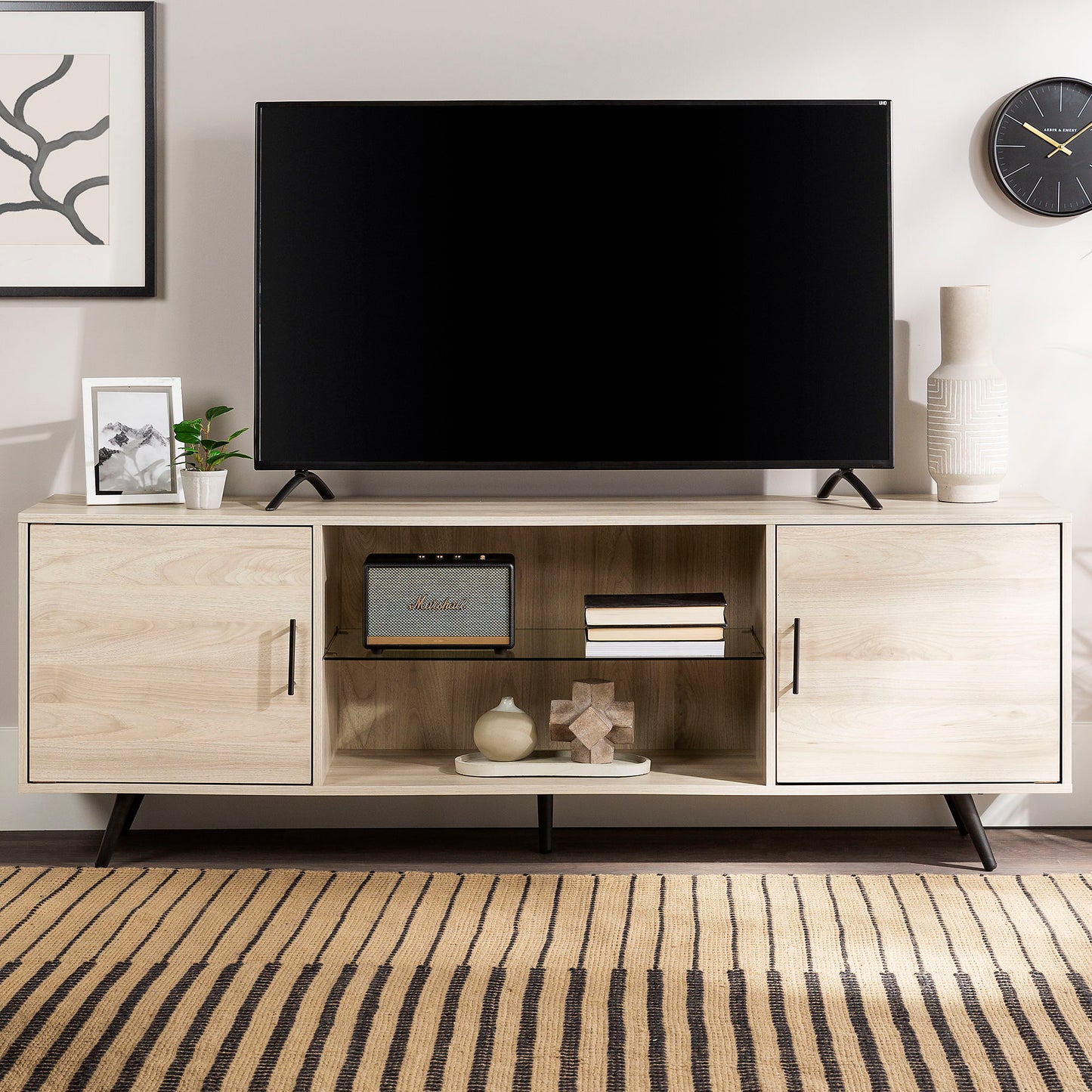 Mid-Century Modern 2 Door TV Stand With Glass Shelf Walker Edison