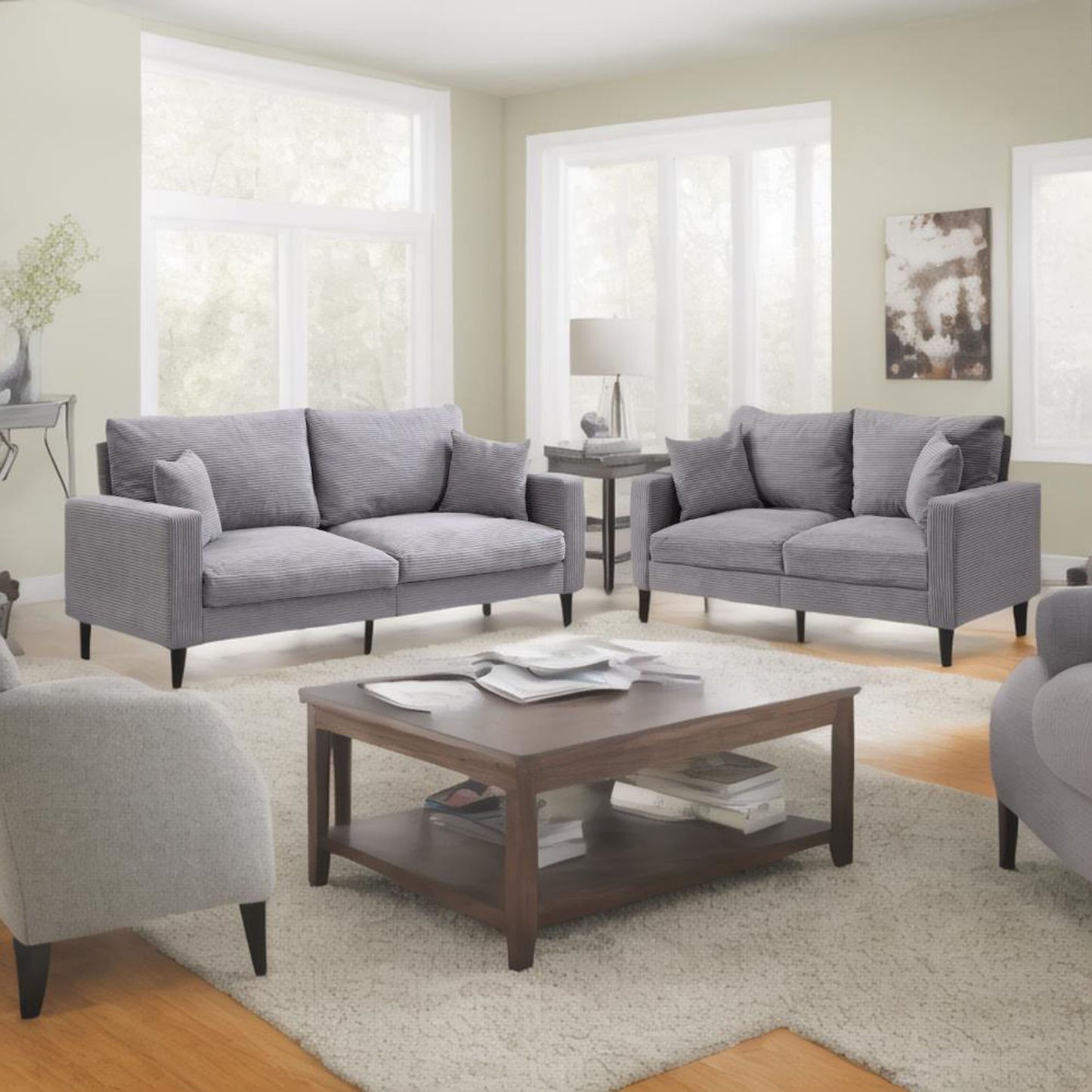 Modern Upholstered 2 Piece Sofa Set With 3 Seater And 2 Seater Home Essentials