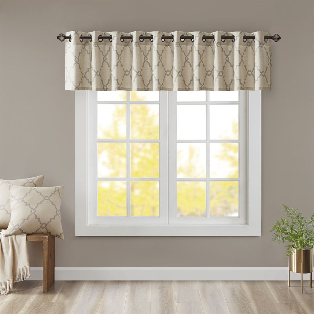 Saratoga - 18" Fretwork Print Grommet Top Window Valance - Beige Madison Park