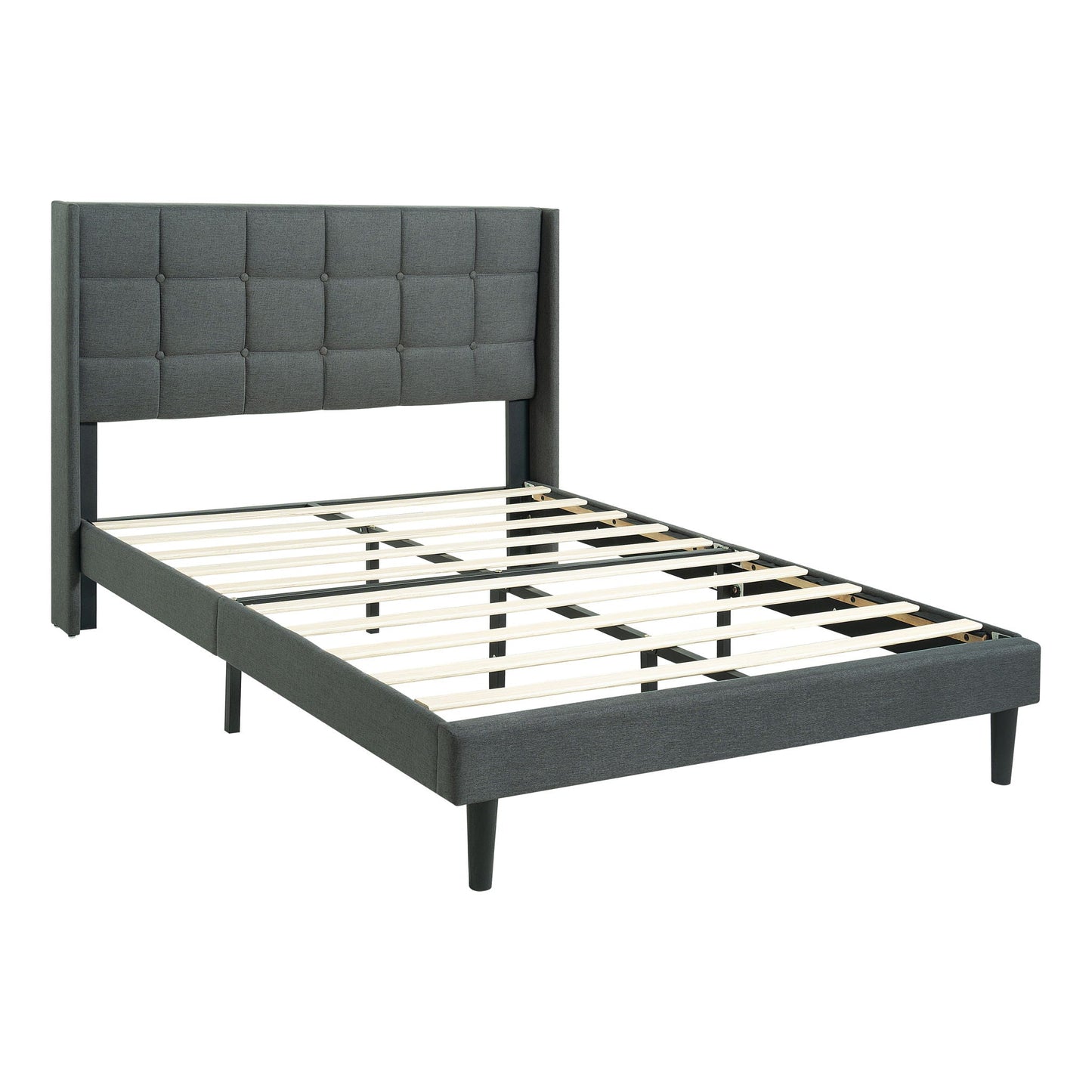 Queen Size Upholstered Platform Bed Frame With Button Tufted Linen Fabric Headboard - Dark Gray Home Essentials