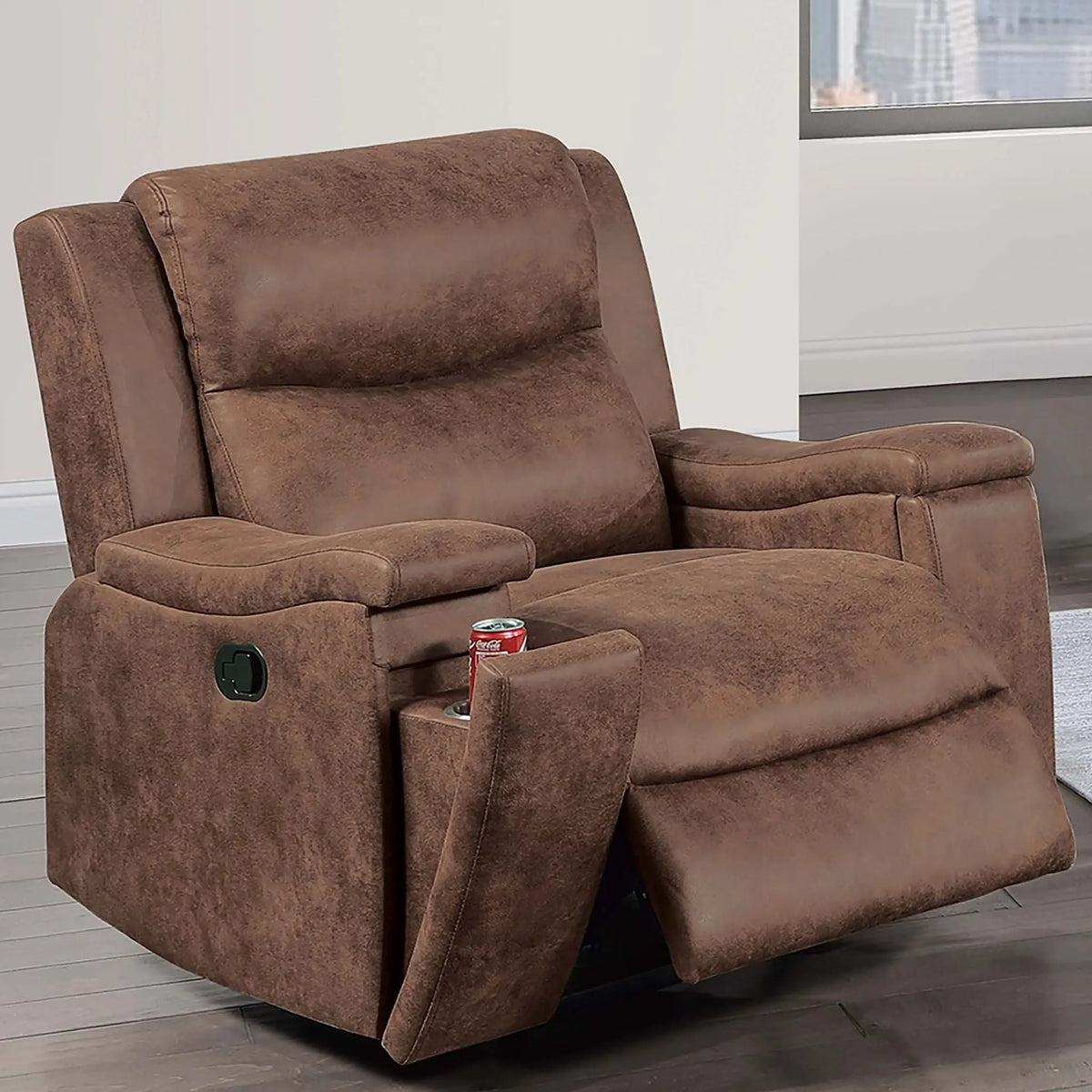 1 Piece Manual Recliner With Padded Seat And Backrest, Square Arms For Living Room - Walnut Home Essentials