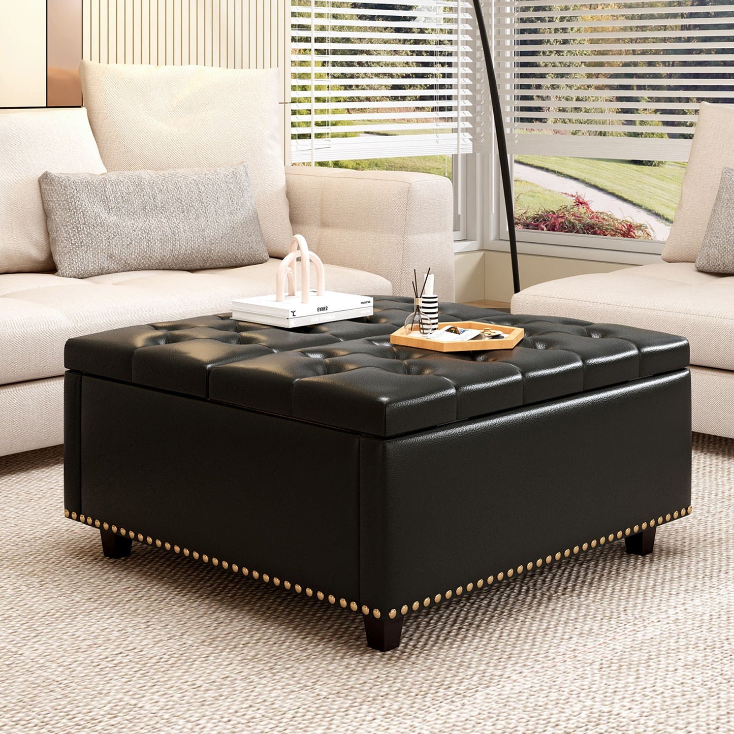 Large Square Storage Ottoman With 2 Storage Doors Home Essentials