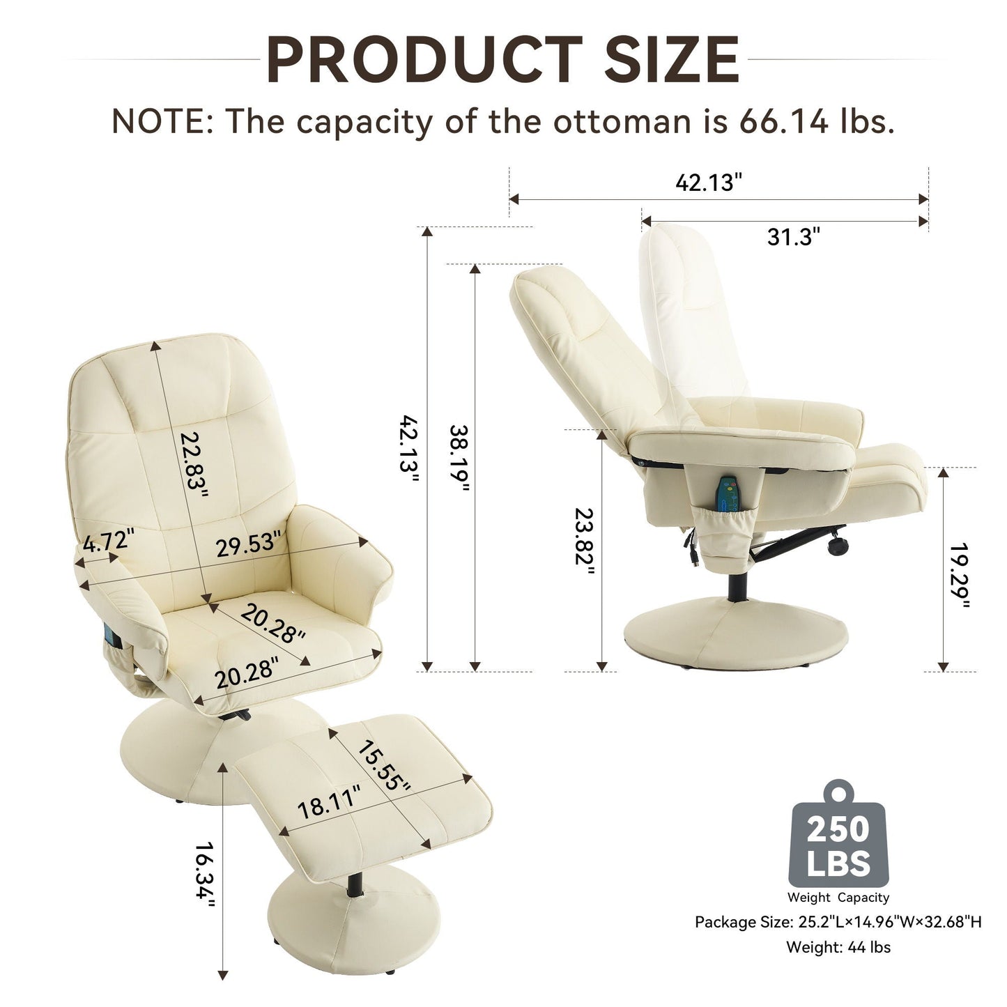 360° Swivel Reclining Chair With Wrapped Base, 5 Point Vibration Massage Home Essentials