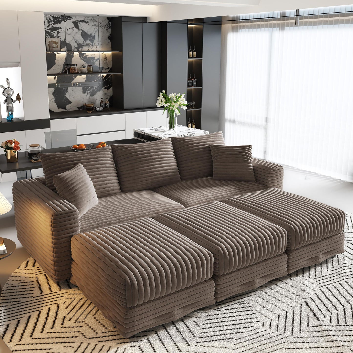 Deep Seat Convertible Sofa With Soft Pillows And Ottomans Home Essentials