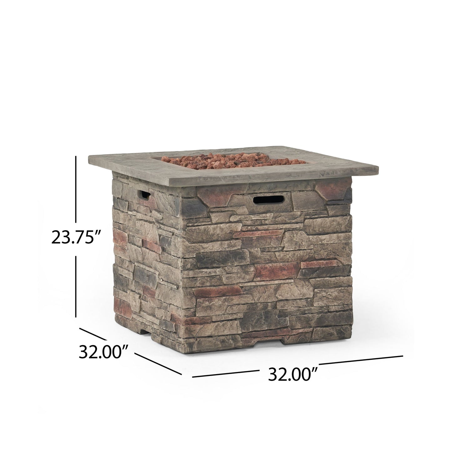 Classic Design Square Fire Pit With Top And 40, 000 Btu Heat Output - Stone Gray Noble House