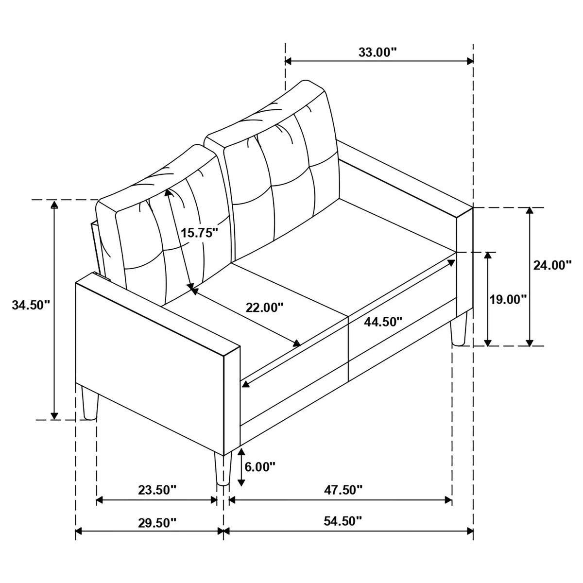 Harvey - Tufted Loveseat With Track Arm Design Furniture Max