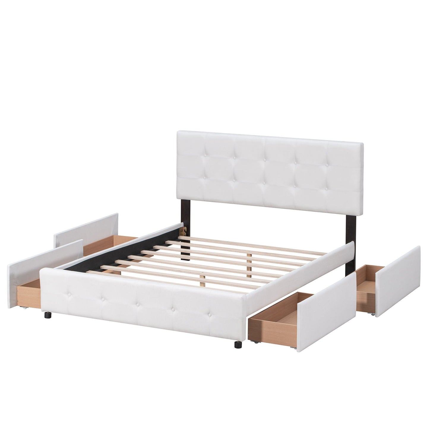 Upholstered Platform Bed With Classic Headboard And Drawers, No Box Spring Needed DreamHaus