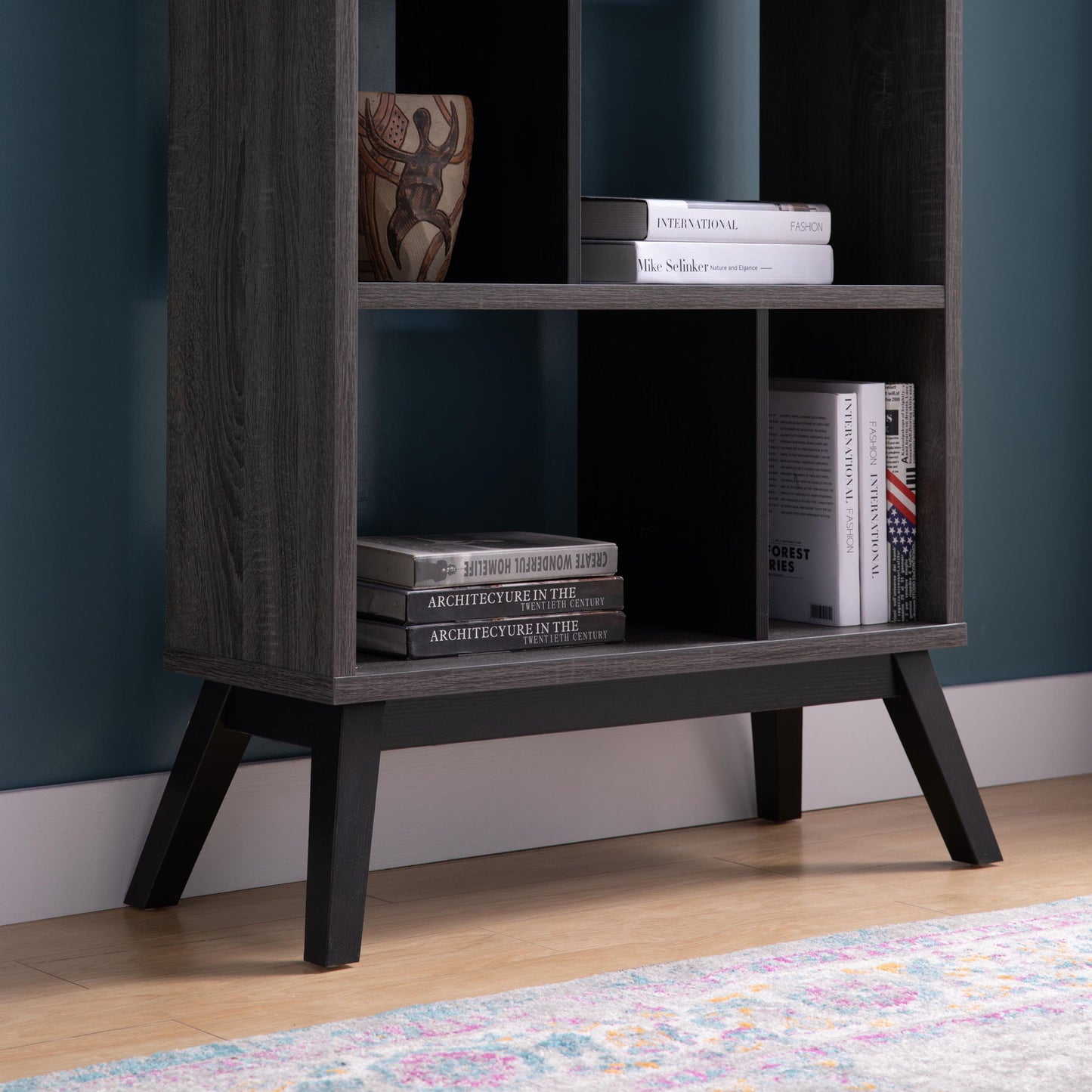 Mid-Century Modern 4 Tier Bookcase Bookshelf Display Storage - Distressed Gray Home Essentials