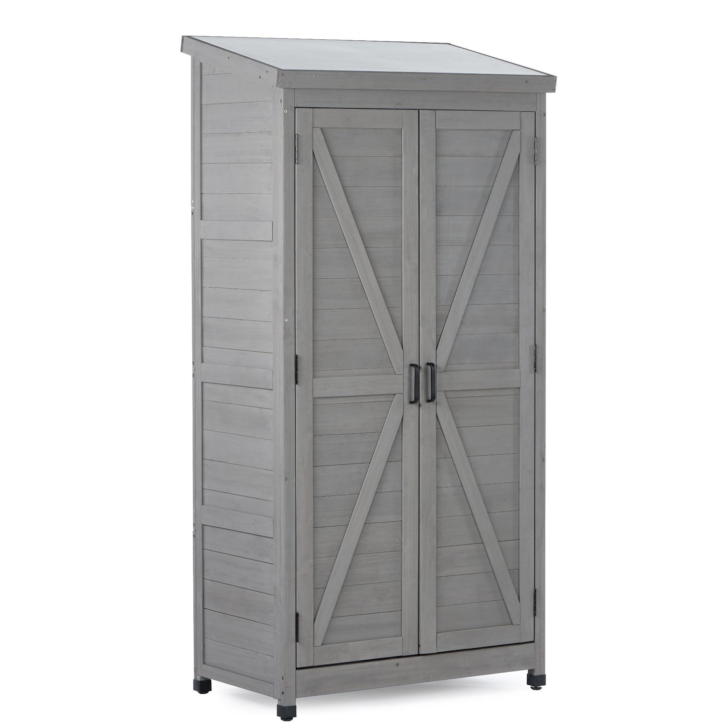 Wood Outdoor Storage Cabinet With Metal Top Garden Shed For Yard And Patio - Gray Daily Nest