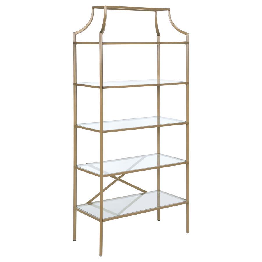 Serena - 5-Shelf Glass Bookshelf - Gold CoasterEssence