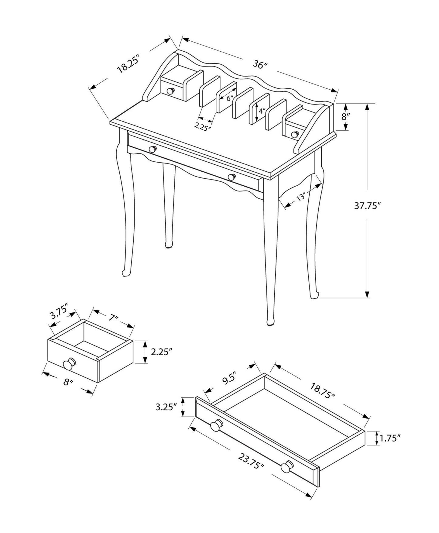 Computer Desk For Home Office, Laptop, Storage Drawers, Traditional 8th Street