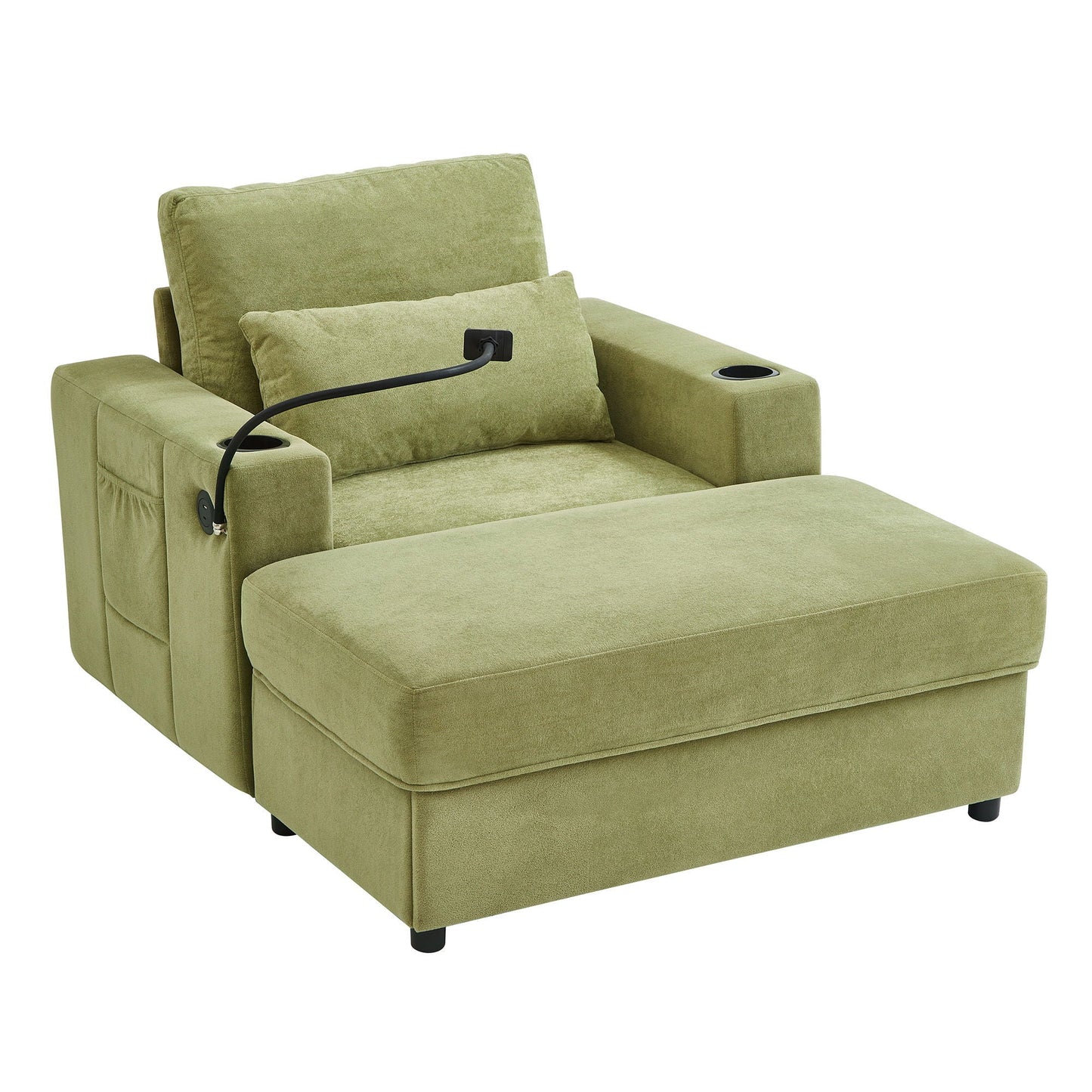 Modern Style Armchair Chaise Lounge Sofa Couch With Movable Storage Ottoman, USB Ports, Cup Holders, Phone Holder, Side Pockets Hearth and Haven