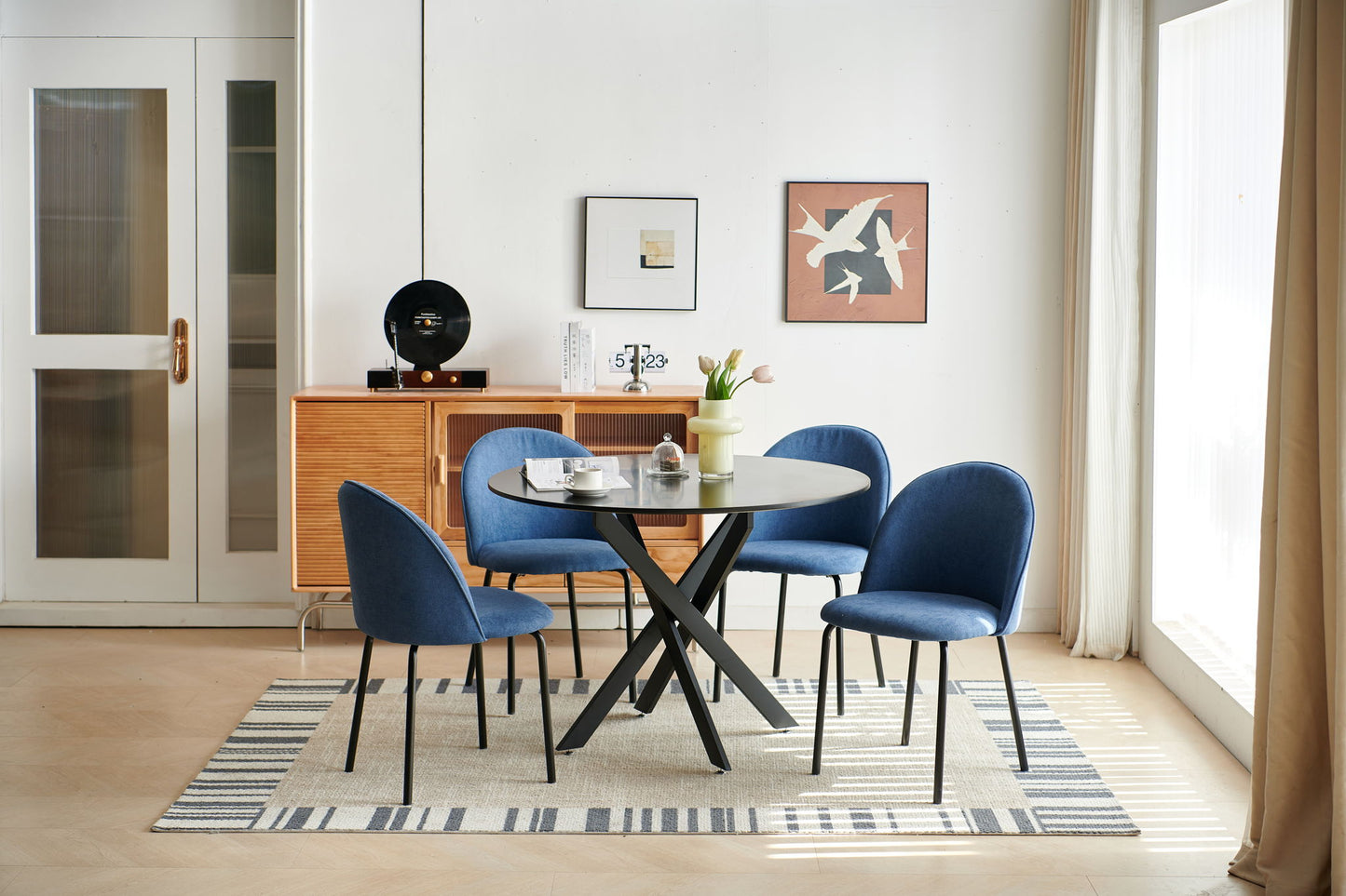Mid-Century Dining Table For 4 - 6 People With Round MDF Table Top, Pedestal Dining Table, End Table Leisure Coffee Table, Cross Leg Home Essentials