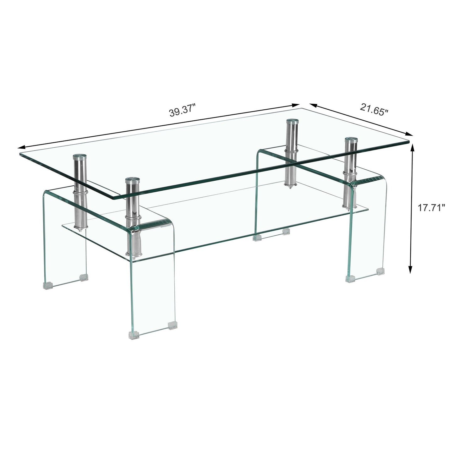 Modern Tempered Glass Coffee Table With 2 Tier Storage For Living Room Home Essentials