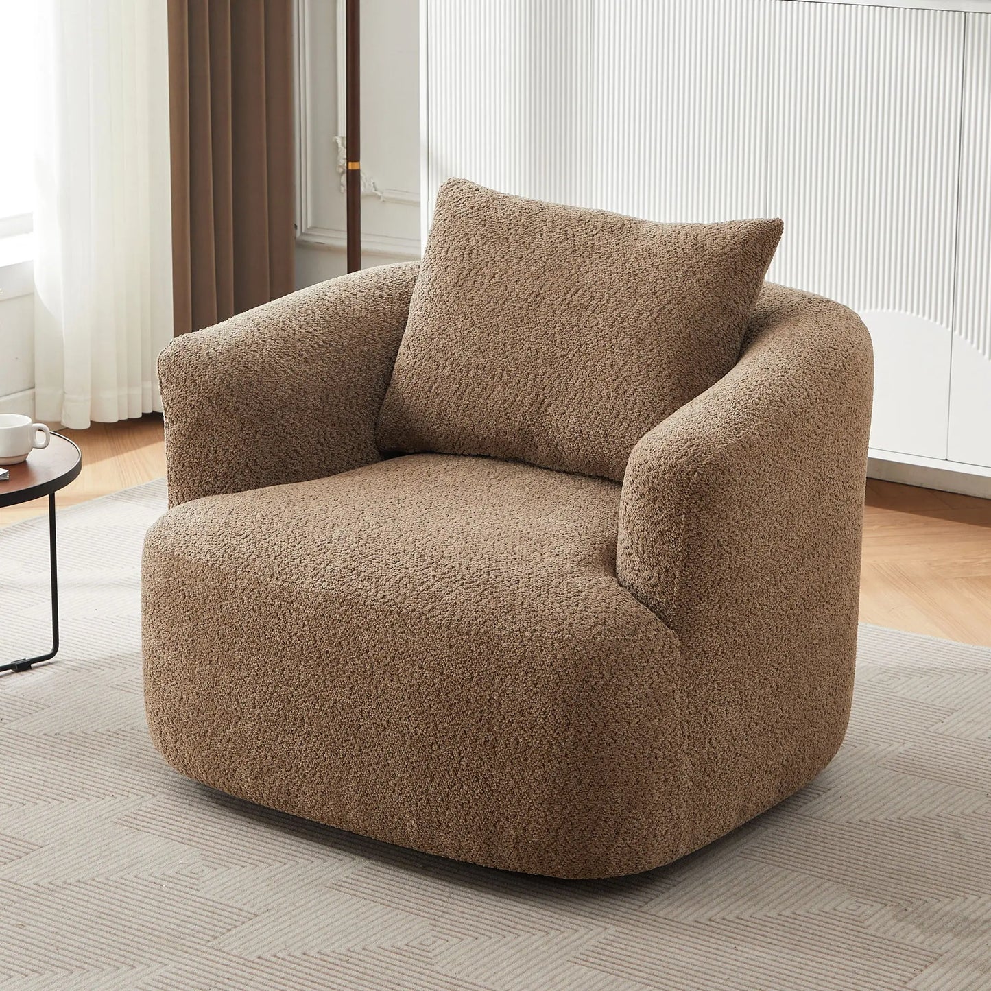 360° Swivel Barrel Sofa Chair With Throw Pillow, Chenille Upholstered Accent Chair Hearth and Haven