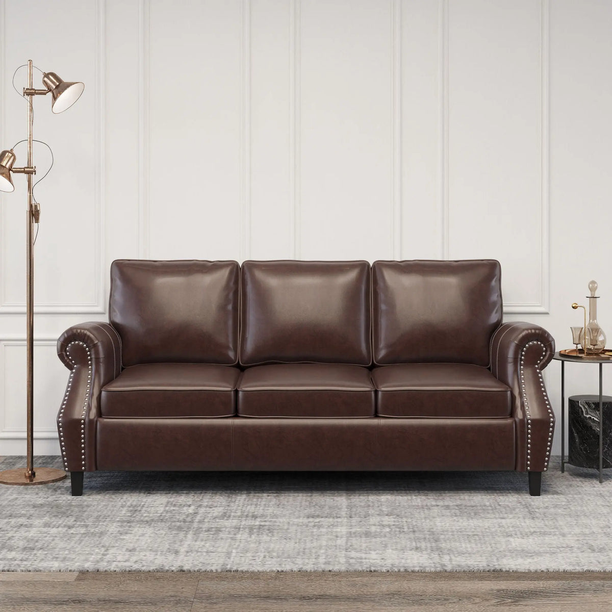 Contemporary 3 Seater Sofa With Nailhead Trim Noble House