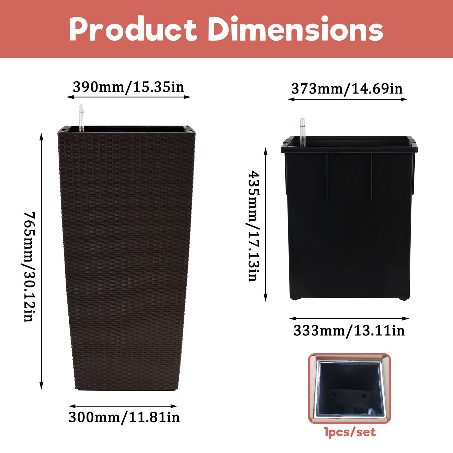 Large Self Watering Flower Pot With Drainage Holes & Inner Tray Daily Nest