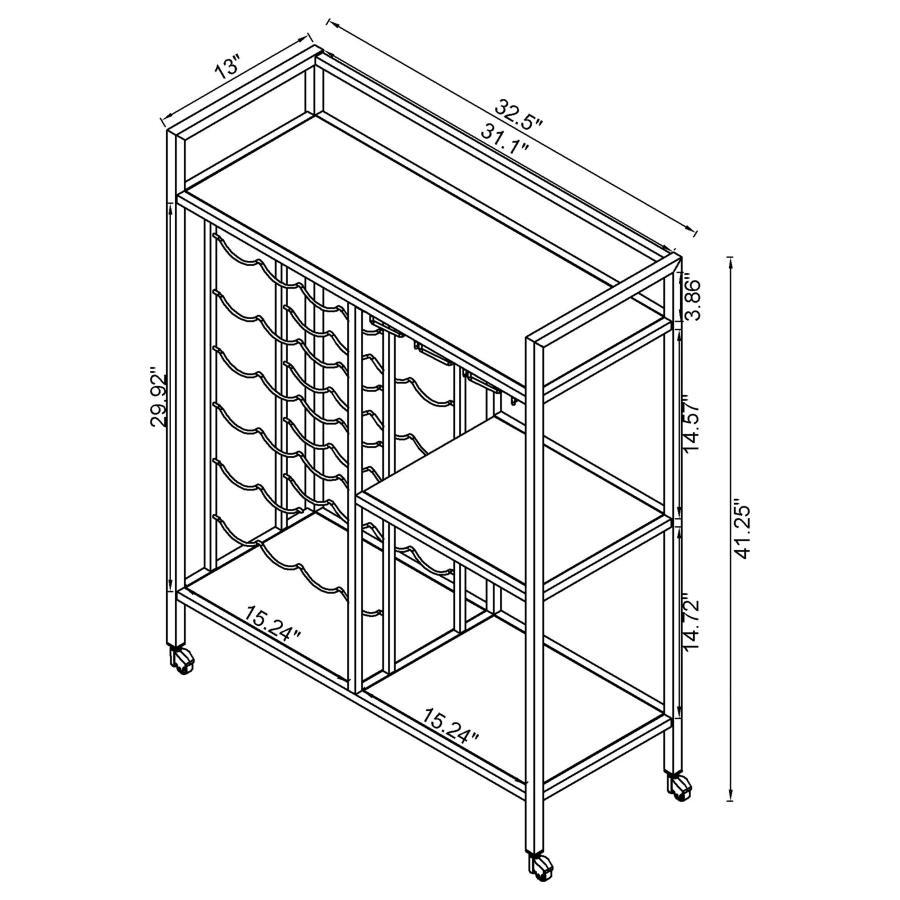 Derion - 3-Tier Rectangular Glass Shelf Metal Bar Cart - Chrome CoasterEssence