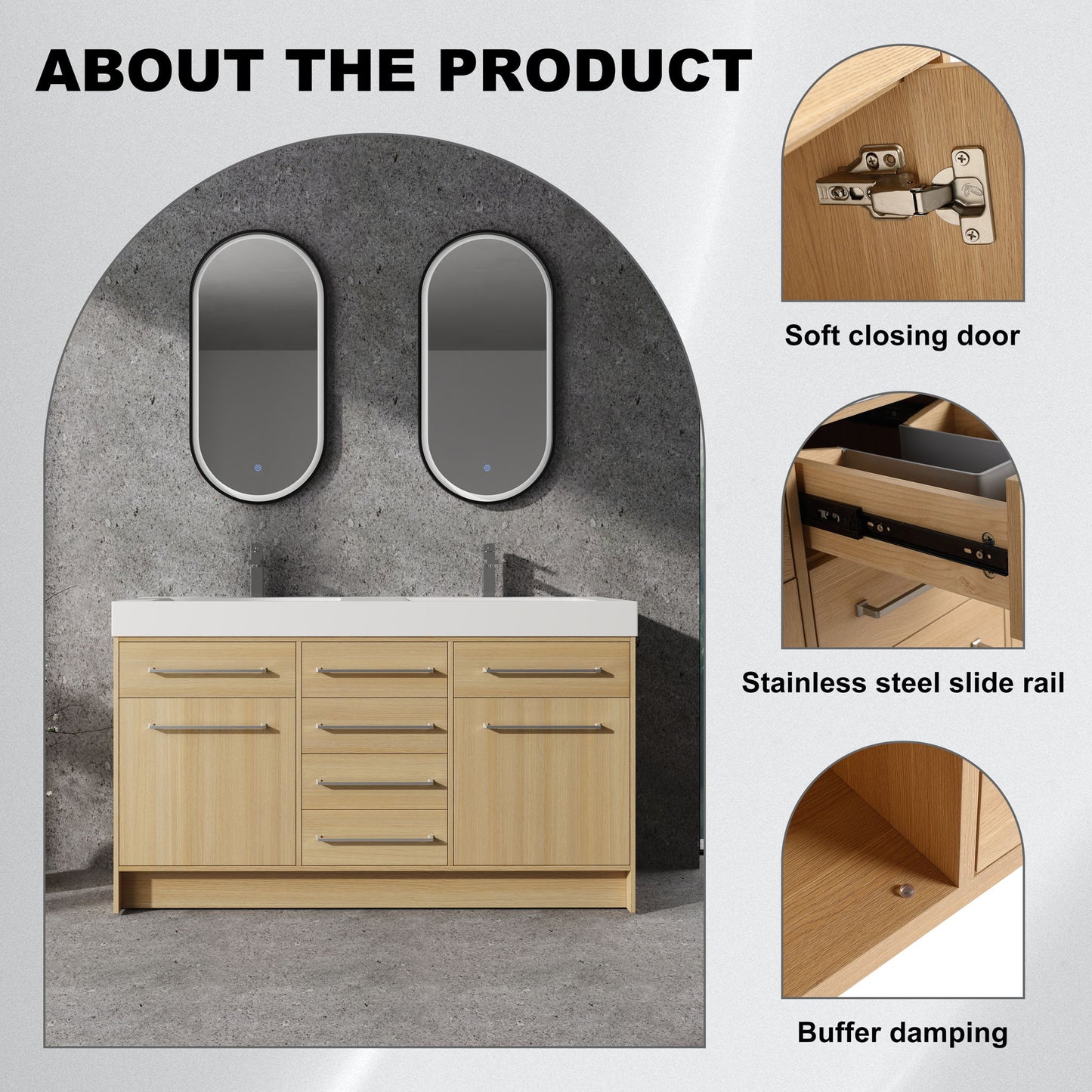 Freestanding Bathroom Vanity With Resin Sink, Soft-Closing Doors And Drawers Home Essentials
