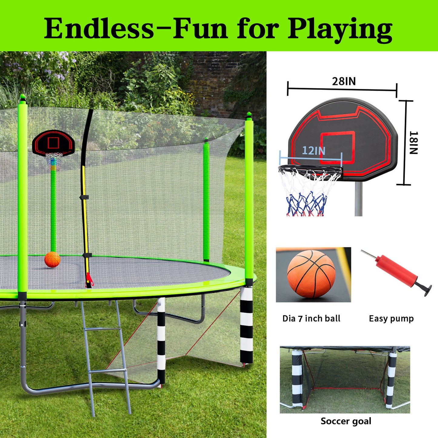 16Ft Trampoline With Basketball Hoop Pump And Ladder (Inner Safety Enclosure) With Soccer Goal Daily Nest