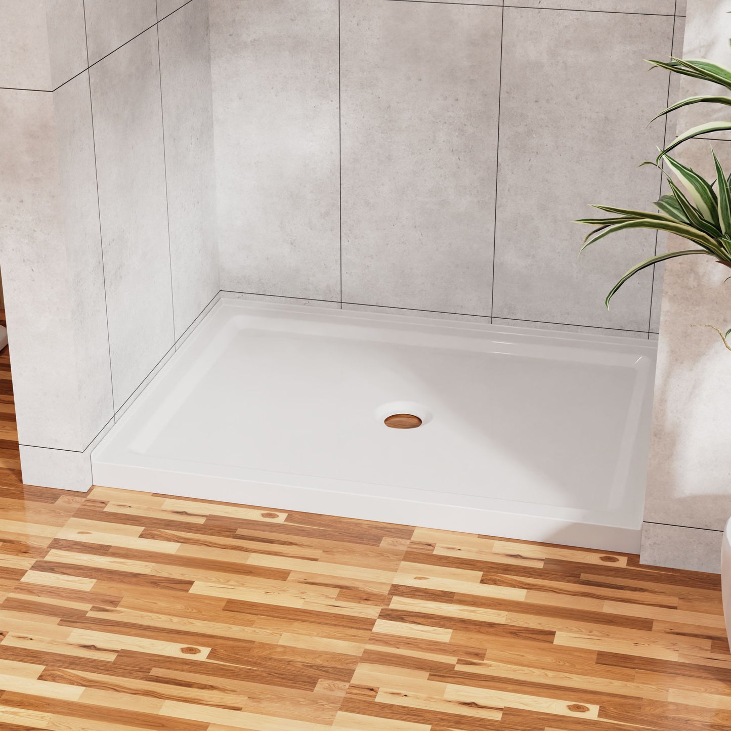 Shower Base Anti Slip Center Drain Single Threshold 32" X 48" - White Daily Nest