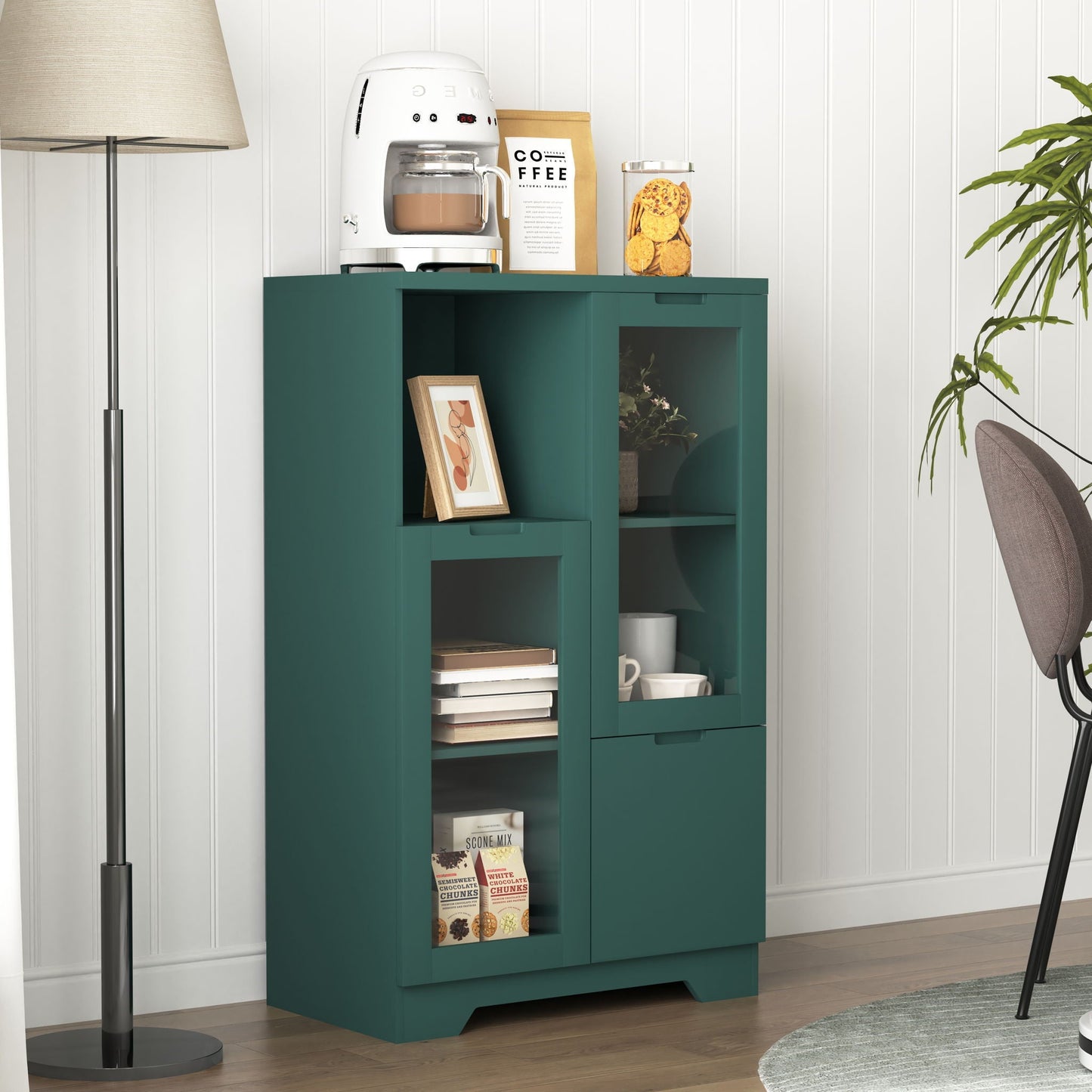 Modern Cabinet With Glass Doors And Drawer Home Essentials