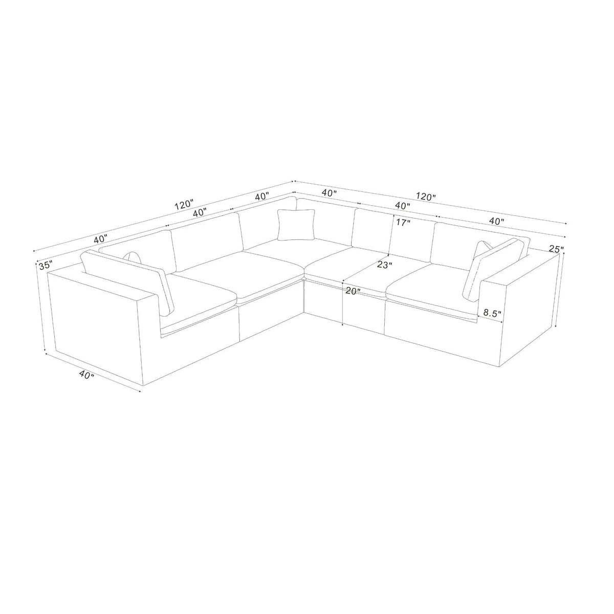 Coffee Bean Like Upholstery Full Compressed Modular Sectional With Toss Pillows - Light Gray Home Essentials