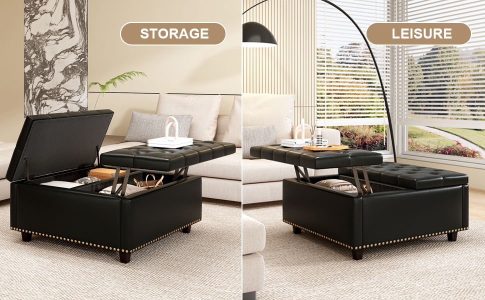 Large Square Storage Ottoman With 2 Storage Doors Home Essentials