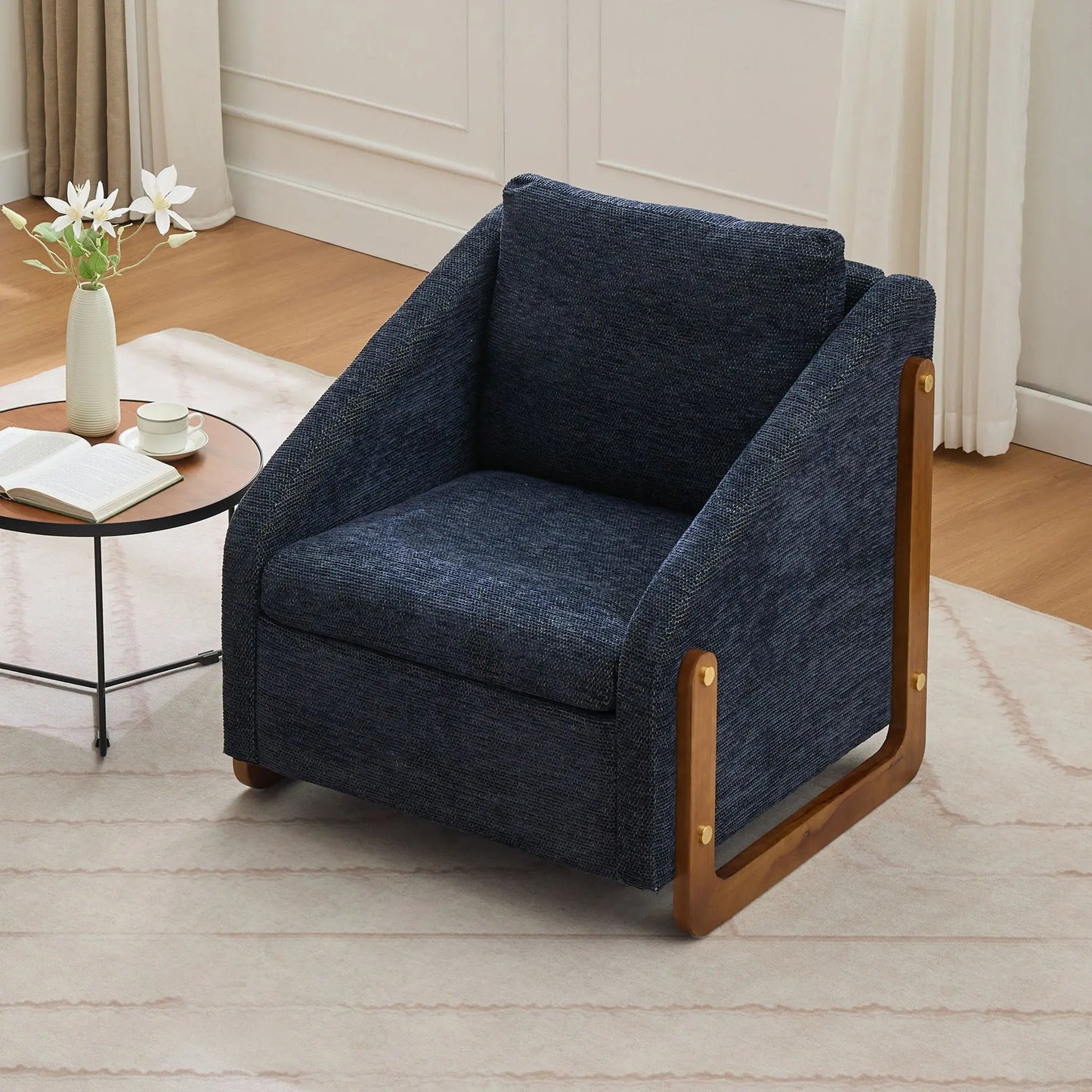 Modern Upholstered Armchair With Wooden Side Frame Home Essentials