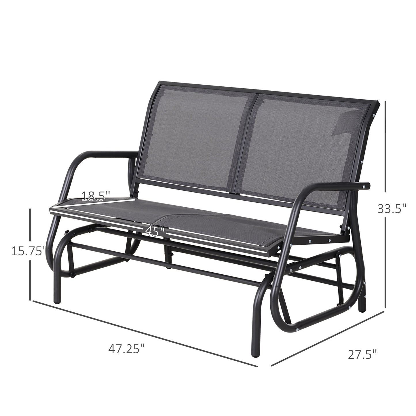Outsunny - 2 Person Outdoor Glider Bench, Patio Double Swing Rocking Chair Loveseat With Powder Coated Steel Frame For Backyard Garden Porch - Gray Home Essentials