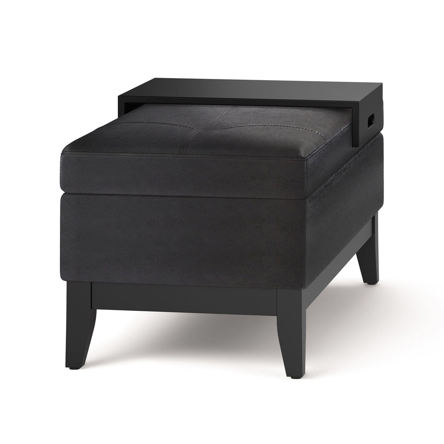 Oregon - Storage Ottoman Bench With Tray - Distressed Black Simpli-Home