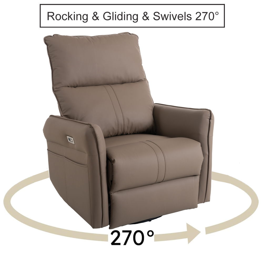 29.92" 270 Power Swivel Rocker Recliner Chair, Electric Glider Reclining Sofa With USB Ports, Power Swivel Glider, Rocking Chair Nursery Recliners For Living Room Bedroom Home Essentials