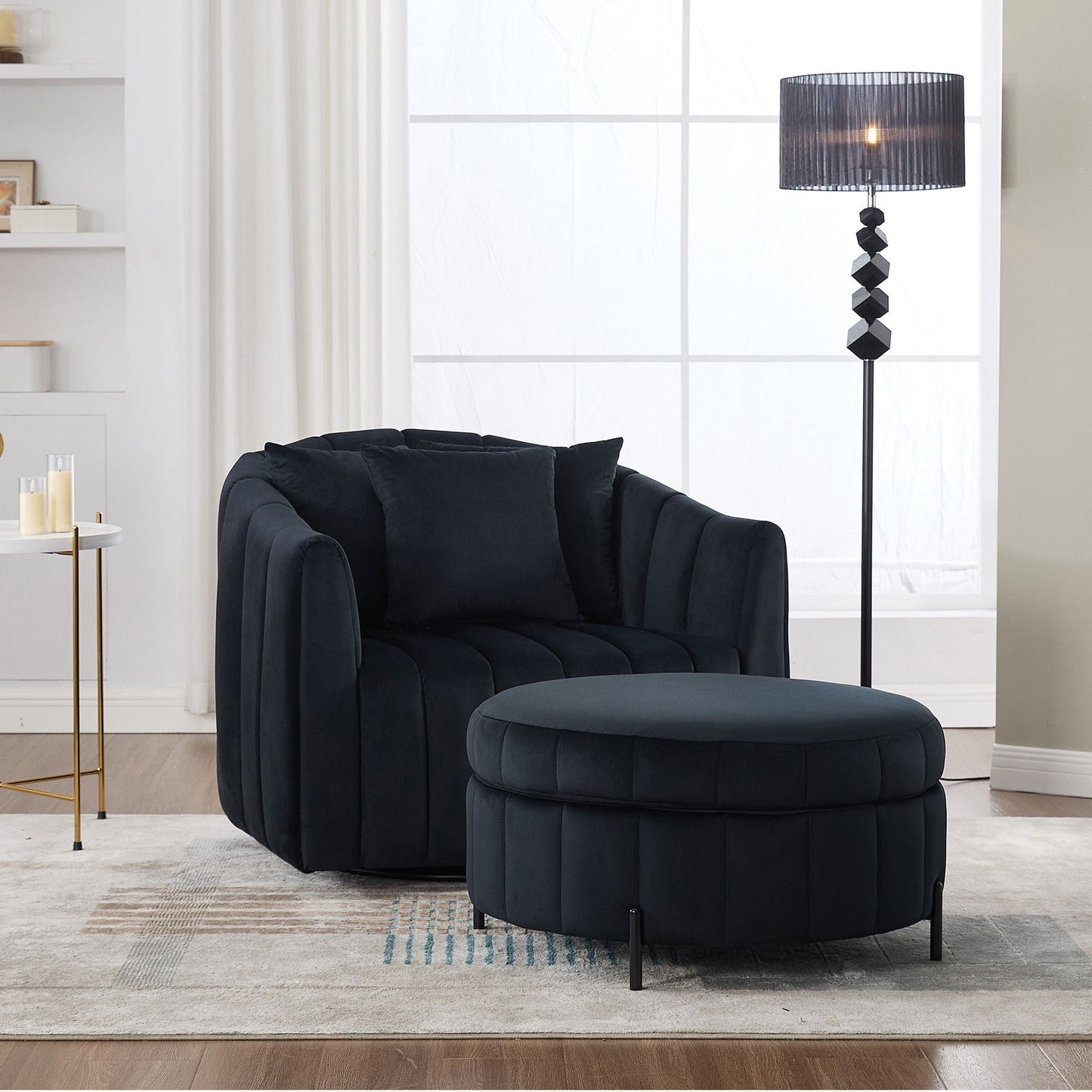 Oversized Velvet Swivel Barrel Accent Chair And Ottoman Set With Storage Home Essentials