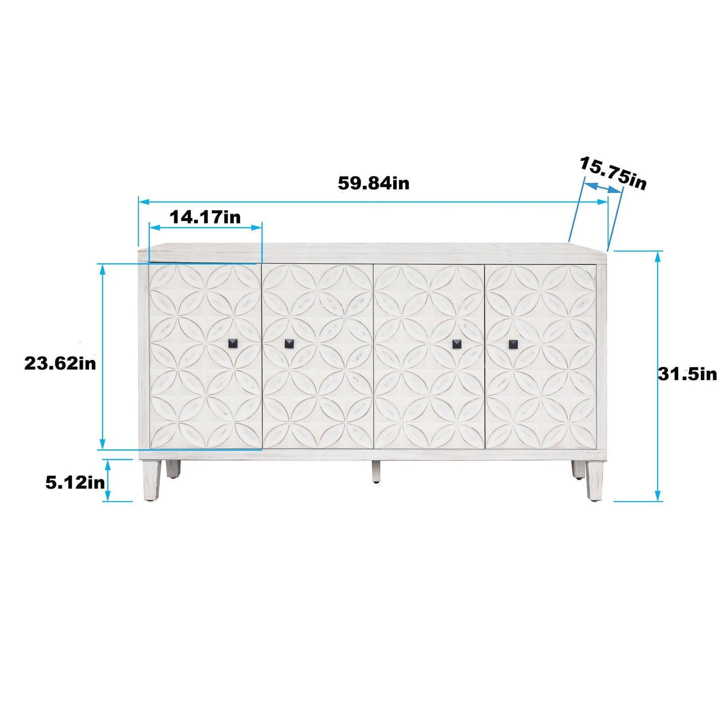 Accent Cabinet 4 Door Wooden Cabinet Sideboard Buffet Server Cabinet Storage Cabinet, For Living Room, Entryway, Hallway, Office, Kitchen And Dining Room - White Wash Home Essentials