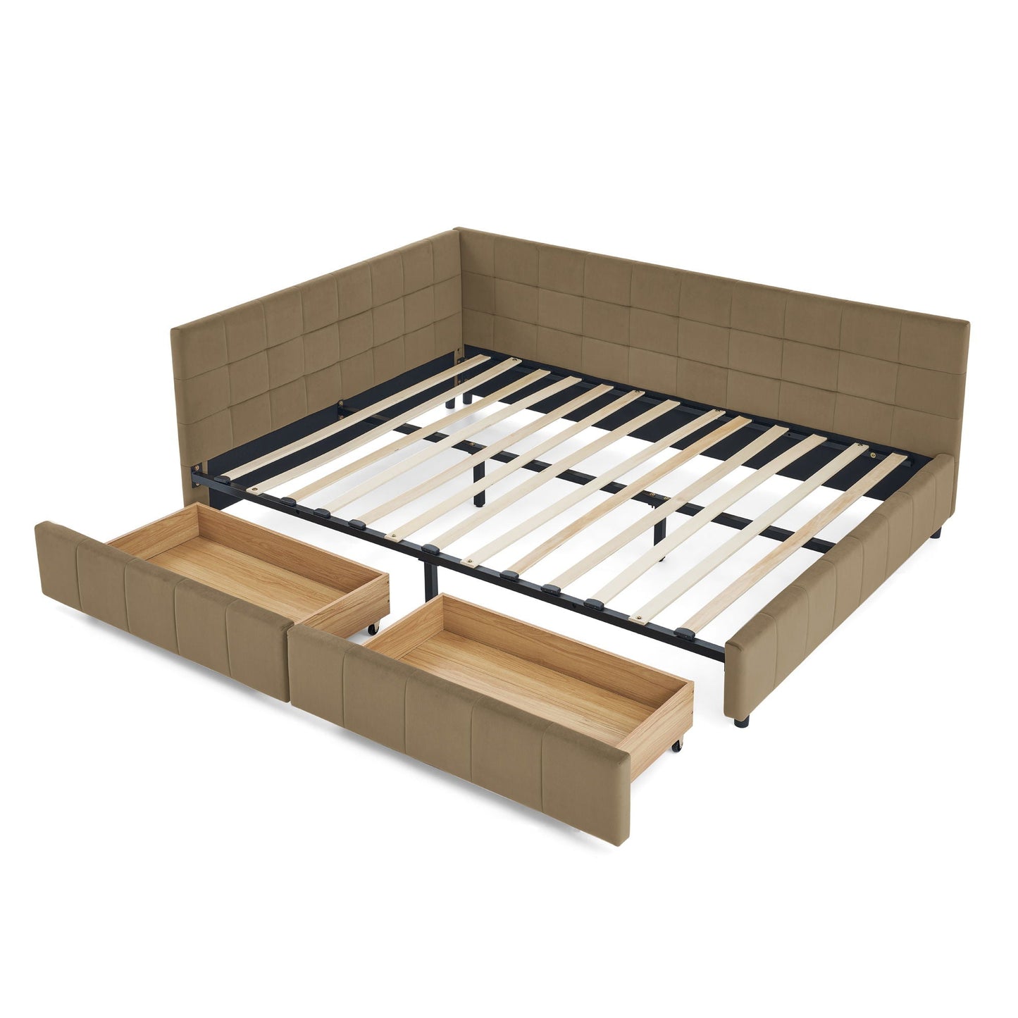 Mid-Century Storage Upholstered Tufted Bed Frame With Backrest And Armrests Home Essentials
