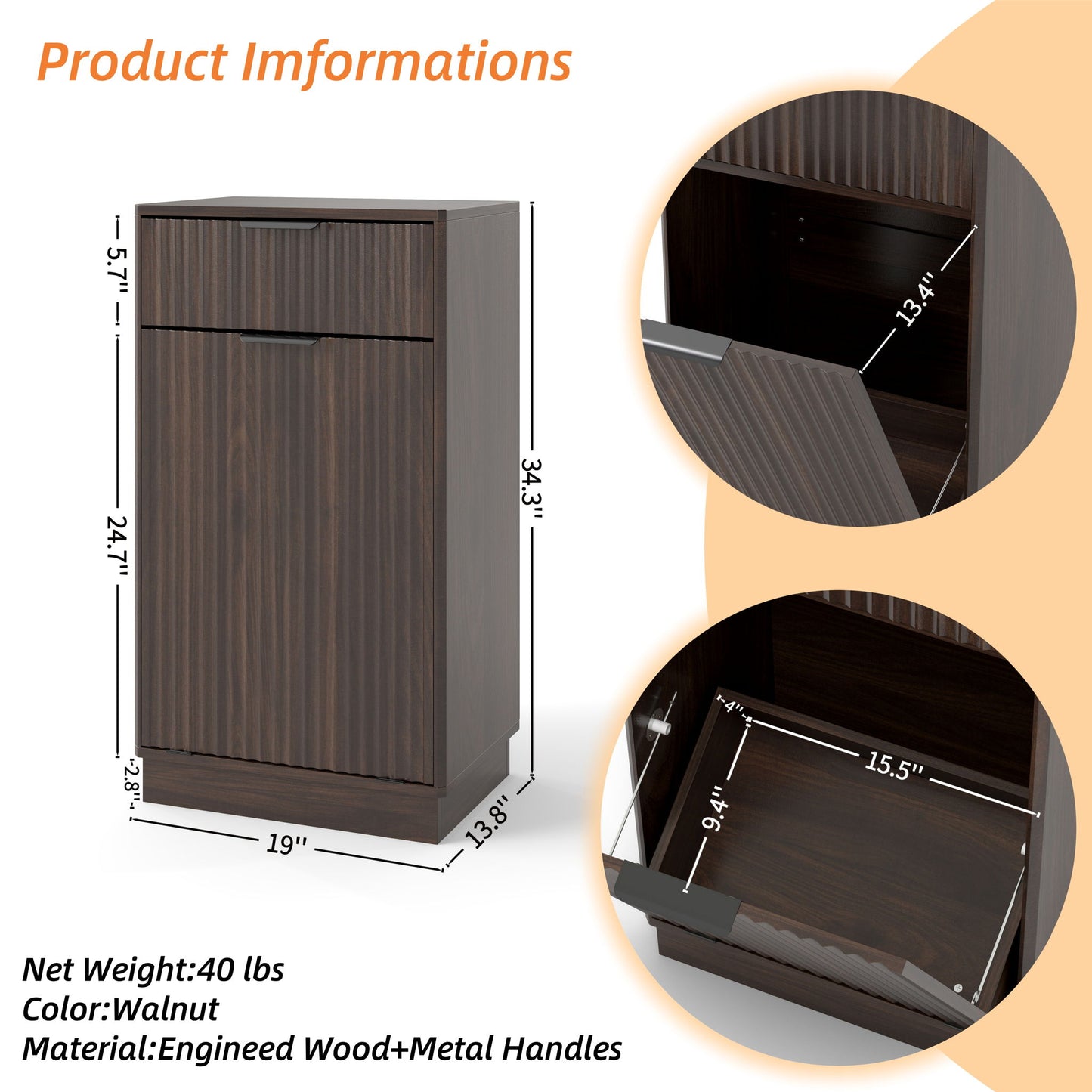 Tilt Out Trash Can Cabinet With Wave Textured Drawer & Pull Out Bin Home Essentials