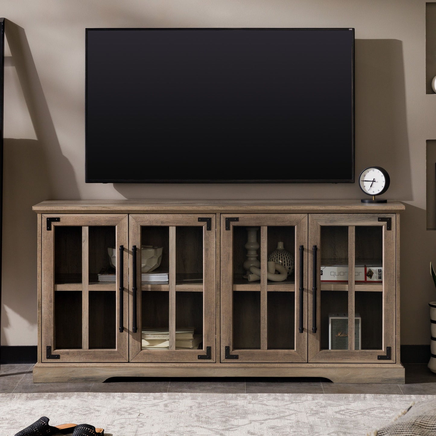 Modern Farmhouse Two Tone Windowpane Glass Door TV Stand For TVs Up To 65" Walker Edison