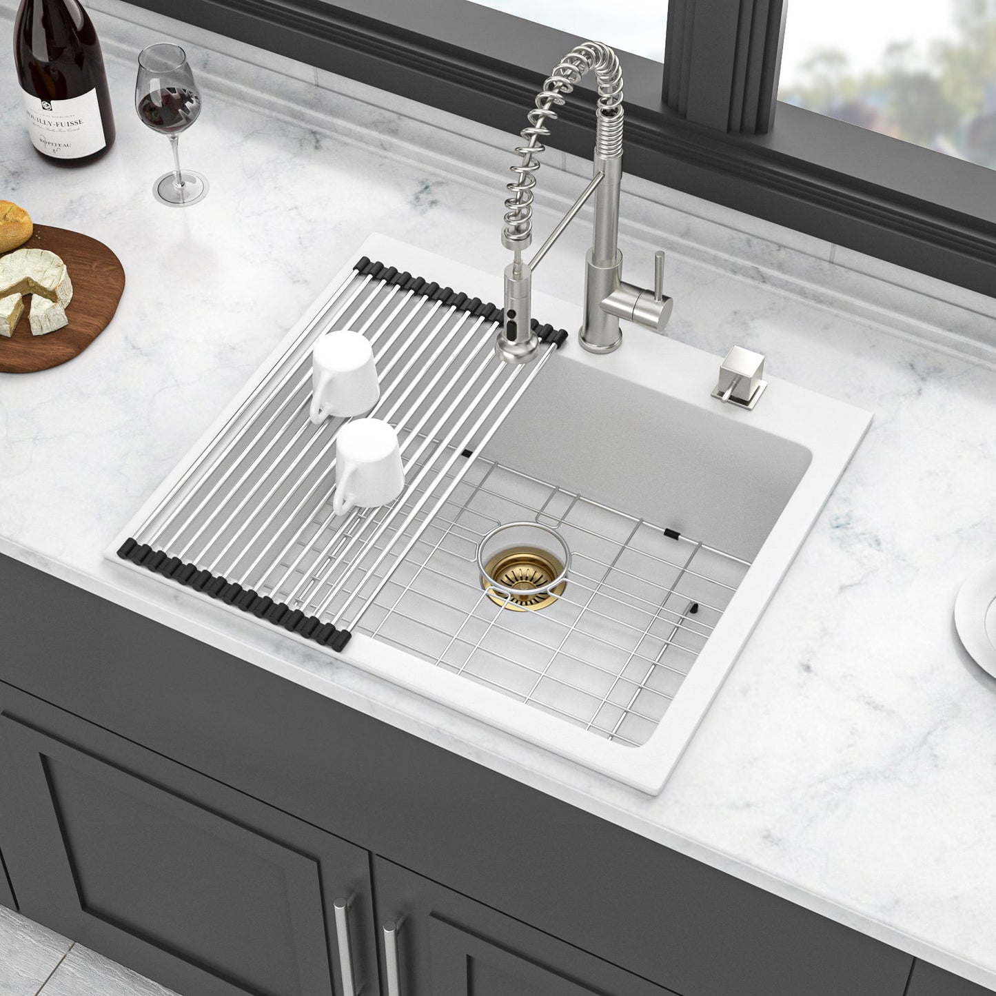 Quartz Kitchen Sink, Granite Composite, Drop In Sink With Durable Design Daily Nest