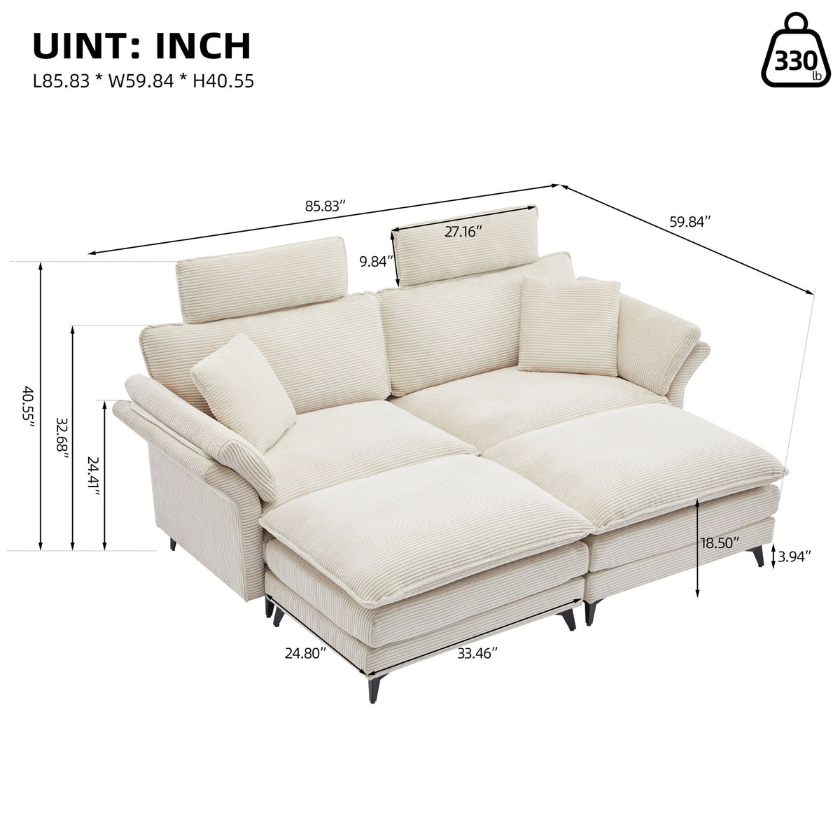 Modern Deep Seat Sectional Sofa With Ottoman Home Essentials