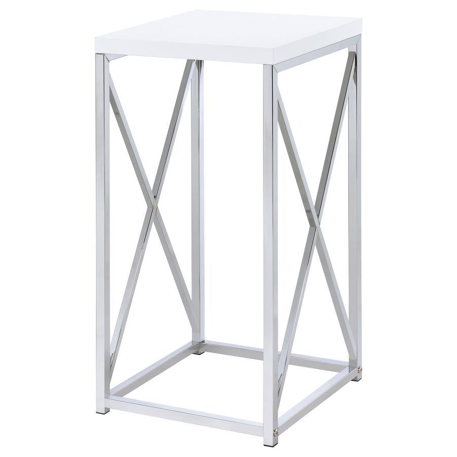 Edmund - Square Accent Side Table - White High Gloss And Chrome CoasterEveryday