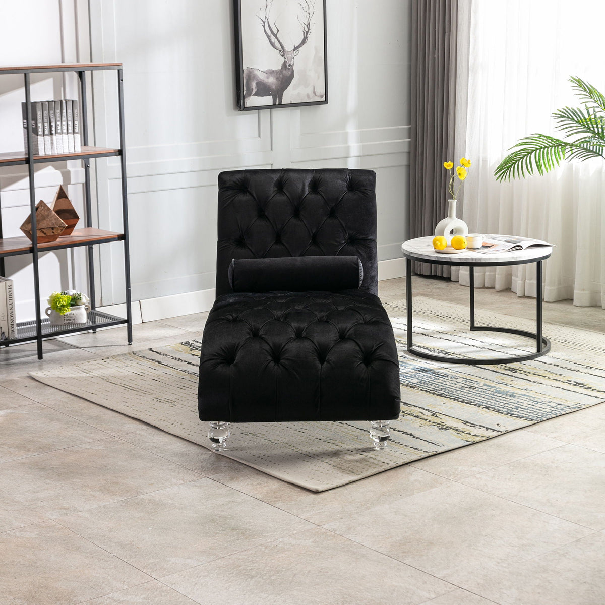 Chaise Lounge Indoor, Button Tufted Upholstered Chaise Lounge Chair With Pillow Home Essentials