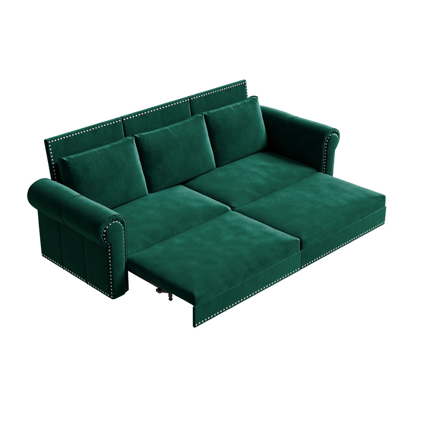 3 In 1 Convertible Sleeper Sofa With Nailhead Trim & Rolled Arm Home Essentials