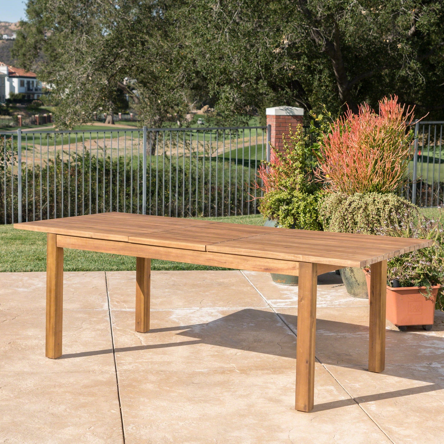 Wilson - Expandable Dining Table With Slat Design - Teak Acacia Wood Noble House
