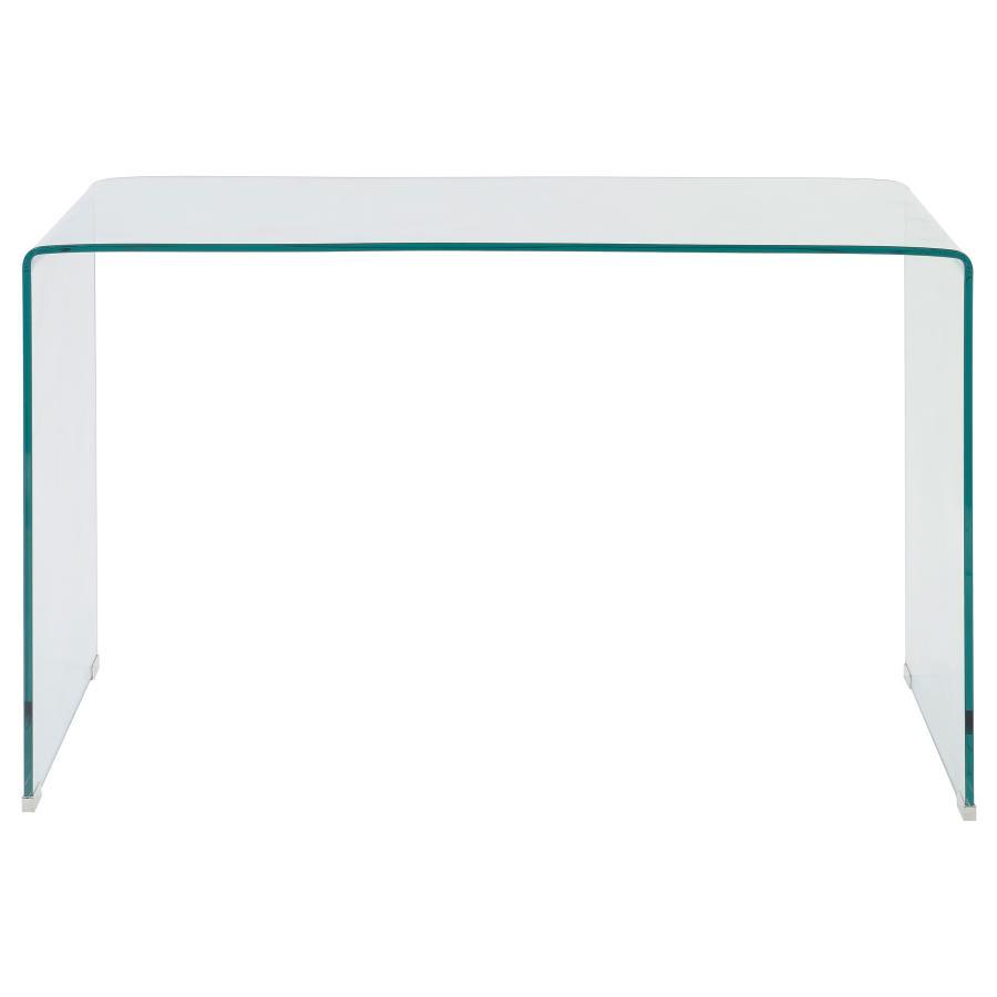 Ripley - Tempered Bent Glass Writing Desk Clear - Clear Glass CoasterEssence