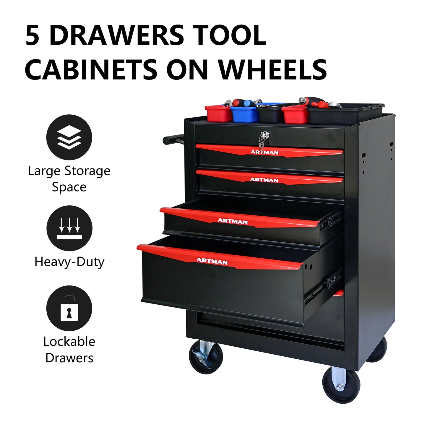 Rolling Metal Tool Chest With Drawers, Steel Storage Cabinet With Ball Bearing Slides Daily Nest