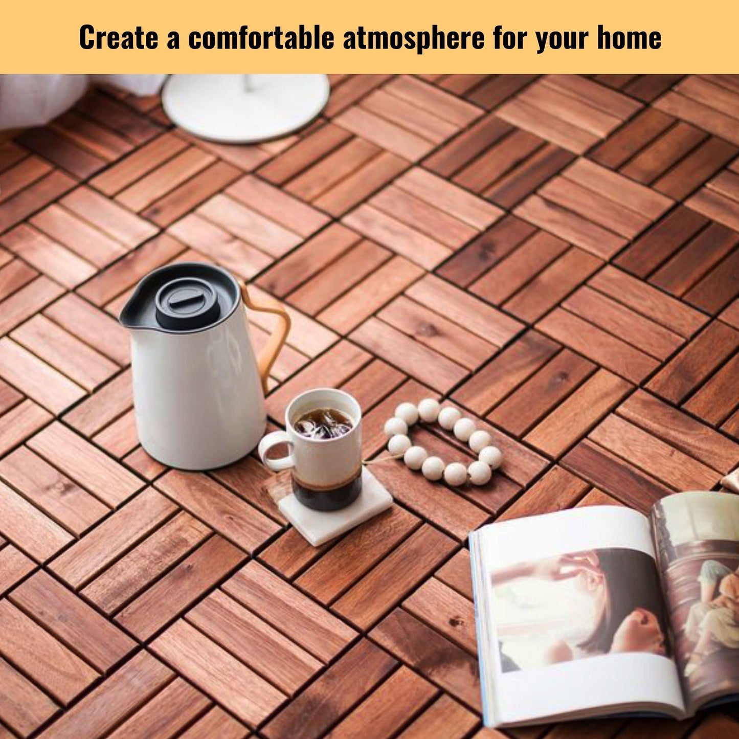 Interlocking Deck Tiles Checker Pattern, Square Acacia Hardwood Outdoor Flooring For Patio, Bancony, Pool Side Daily Nest