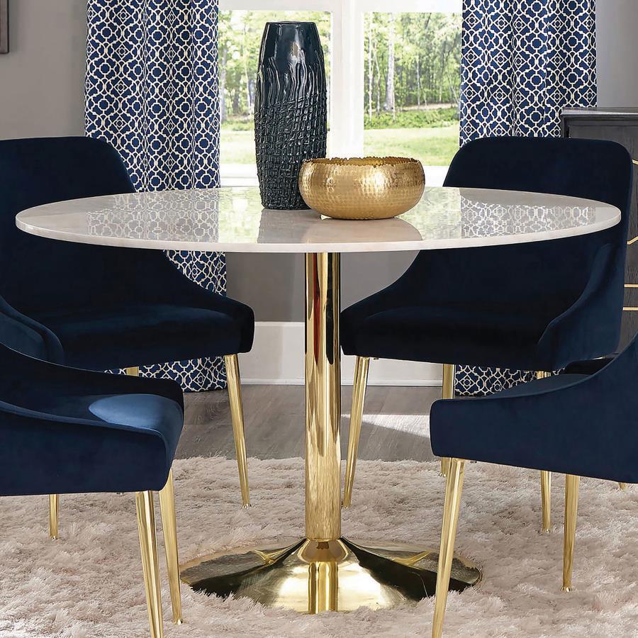 Kella - Round Marble Top Dining Table - White Marble CoasterEssence