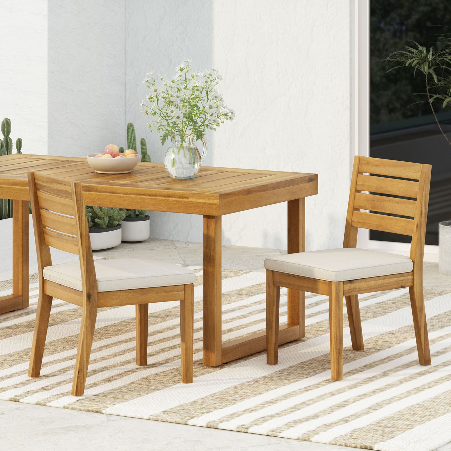 Outdoor Armless Dining Chair With Cushions Noble House